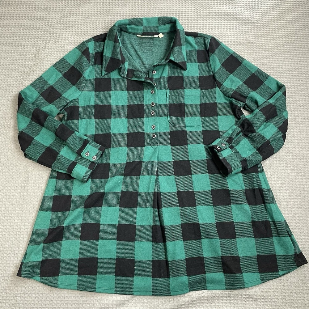 Soft Surroundings Mad About Plaid Tunic Shirt XLP XL Petite Green Black Buffalo